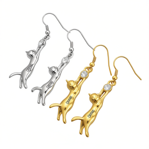 Chicoo <b>Cat</b> Dangle Earrings Gold Plated Crystal Rhinestone Women's Fashion Jewelry <b>Gift</b> Alloy Drop Earrings - Product Image 1
