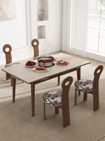 Table à manger rectangulaire extensible en bois massif, style moderne minimaliste et luxueux, avec plateau en onyx veiné, pour 6 personnes