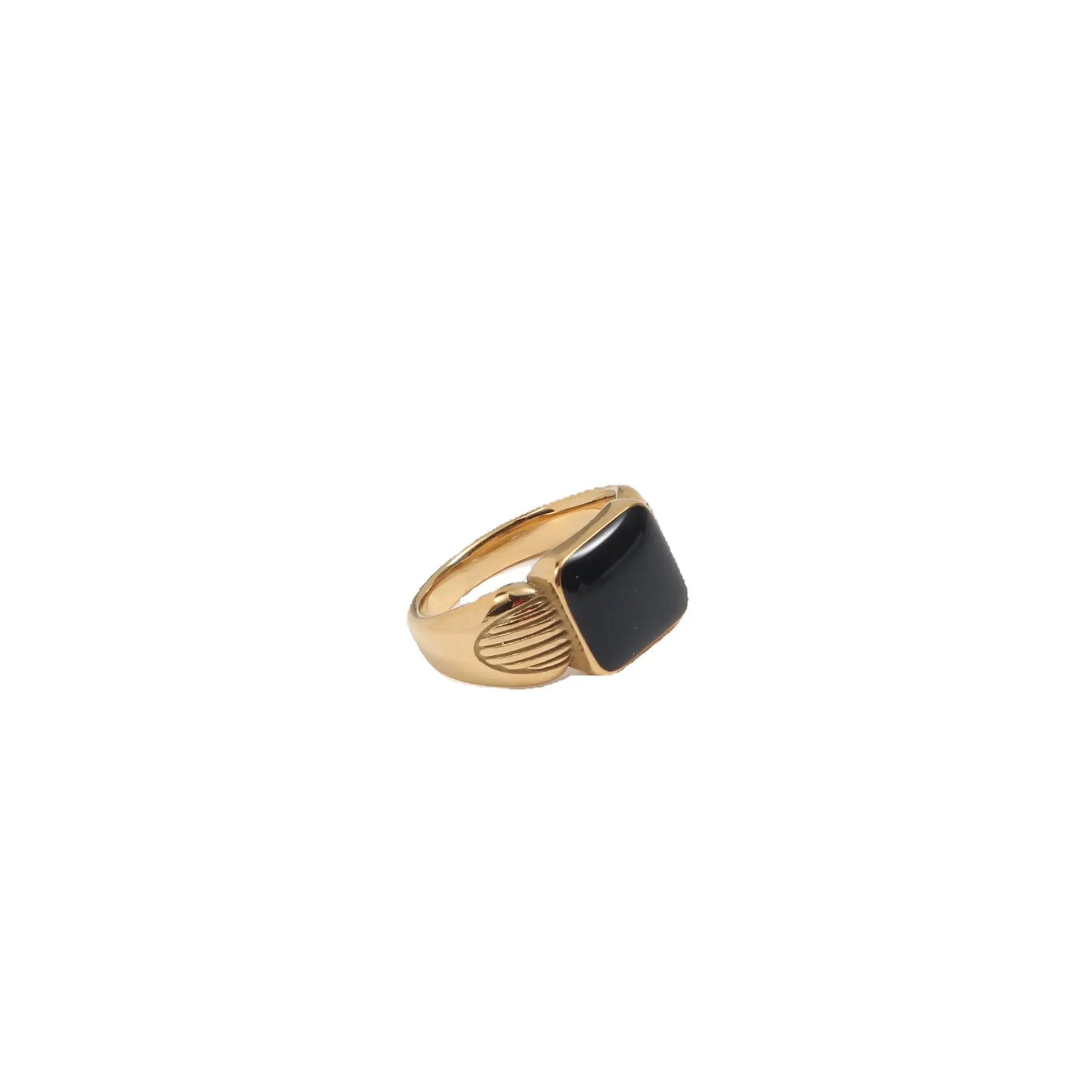 Fashionable Black Titanium Steel Ring  18k Gold Plated  Trendy Men Women Jewelry