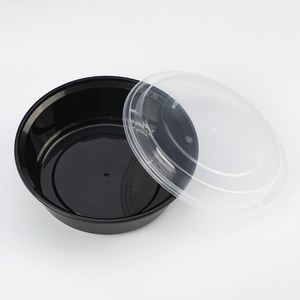 Boîte à lunch en plastique pour la préparation des aliments, bol rond à emporter, vaisselle jetable, récipient alimentaire noir avec couvercle transparent - Product Image 4