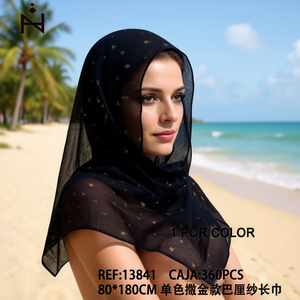 Bufanda Larga de Hilo Balinés con Destellos Dorados, Color Sólido, 80x180cm, Protección Solar - Product Image 3