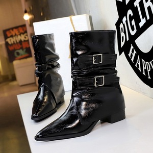 Botines Elegantes para Mujer, Botas de Tacón Cuadrado con Punta en Pico, Zapatos de Trabajo Diarios para Mujer, Botas <span class=keywords><strong>Chelsea</strong></span> con Hebilla de Cuero PU - Product Image 6