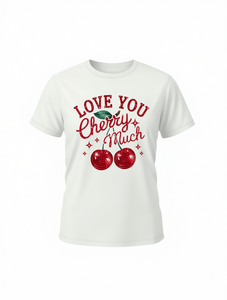 T-shirt casual da donna per San Valentino, con stampa di ciliegie e scritta, girocollo, manica corta, in cotone leggero e traspirante, per la primavera - Product Image 1