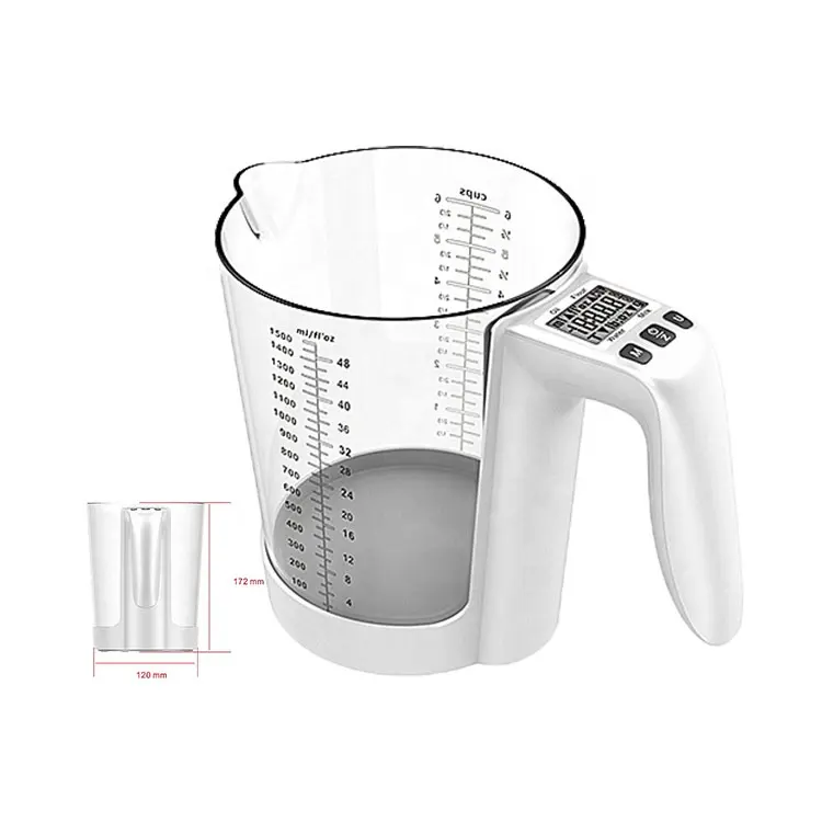 Balance de cuisson de cuisine en verre trempé, outil de mesure, tasse ronde amovible, électronique, avec pichet à liquide, ml