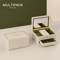 Boîte de rangement de bijoux de luxe grande capacité avec tiroir, miroir et compartiments, logo personnalisé disponible