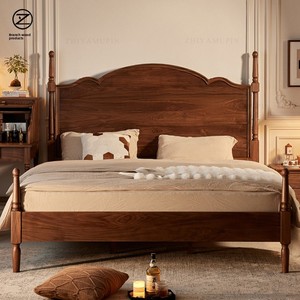 Cadre de lit en bois massif de style colonial américain, noyer et chêne vintage, tailles <span class=keywords><strong>Queen</strong></span> et King, personnalisable, OEM - Product Image 1