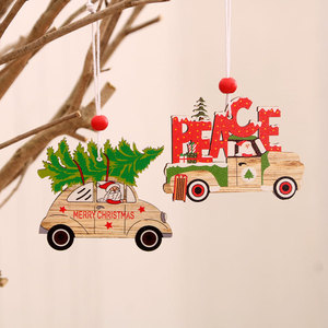 New Christmas painted wooden ornaments, Christmas decorations, Christmas <b>tree</b> ornaments, colorful old man and <b>car</b> pattern - Product Image 2