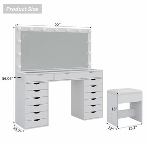 Table de maquillage moderne en <span class=keywords><strong>bois</strong></span> en gros avec grand miroir LED et tiroirs, miroir de <span class=keywords><strong>coiffeuse</strong></span> é<span class=keywords><strong>clair</strong></span>é, table de maquillage pour chambre à coucher - Product Image 4