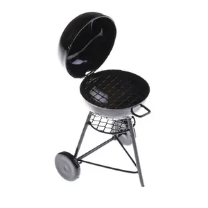 Hitam Logam BBQ Grill Dollhouse 1:12 Taman Luar Rumah Boneka Miniatur