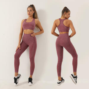Femmes européennes américaines Jacquard Fitness Yoga Wear à manches longues <span class=keywords><strong>ensemble</strong></span> haut pantalon sans couture soutien-gorge à pois respirant taille légère - Product Image 3