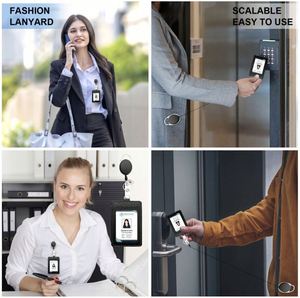 Porte-cartes d'accès en cuir PU avec boucle de traction facile, porte-carte d'identité rétractable avec cordon de suspension pour usage en usine ou au bureau - Product Image 5