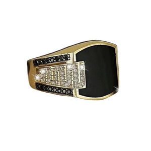 Bague géométrique pour homme, or et argent, sertie de pavés, incrustation noire, style hip-hop, cadeau de bijoux - Product Image 5