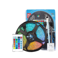 Bande lumineuse LED RGB SMD 2835 flexible 12V pour rétroéclairage TV avec télécommande IR 24 touches et adaptateur d'alimentation