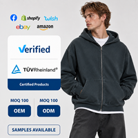 Veste streetwear pour homme surdimensionnée à manches longues avec poche kangourou, fermeture éclair, style rétro décontracté, de haute qualité, personnalisée ODM, effet délavé à l'acide
