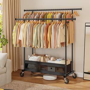 <span class=keywords><strong>Perchero</strong></span> metálico con ruedas, <span class=keywords><strong>perchero</strong></span> doble con barra, organizador de almacenamiento de ropa independiente, <span class=keywords><strong>perchero</strong></span> resistente para prendas. - Product Image 5