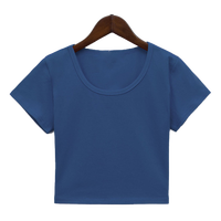 CB094-CPH999 Logo kustom atasan Crop musim panas wanita desain leher dalam terbaru dengan kain rajut sejuk atasan Crop pendek pabrik