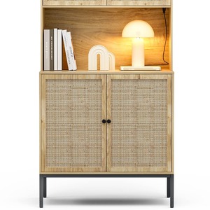 Nordic style <b>sideboard</b>, rattan TV cabinet, minimalist retro style solid wood cabinet, large capacity <b>storage</b> cabinet - Product Image 5