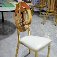 Chaise de mariage Wayon de luxe en acier inoxydable doré, dossier ovale géométrique, pieds en bambou, coussin blanc