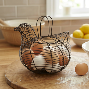 Chicken Shape Metal <b>Egg</b> <b>Basket</b> Storage Holder Rustic Kitchen Decor Iron Wire Mesh Design Standing Type Food Container - Product Image 5