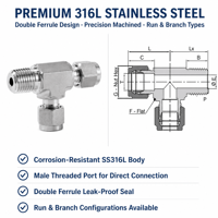 High Pressure Stainless Steel Male Tee 6000Psi Flareless 3 Way Tube Connector for Oil and Gas Processing Systems