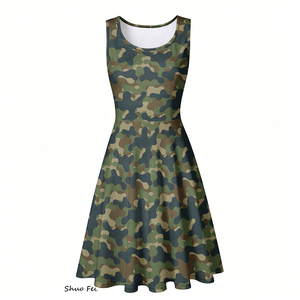 Abito Senza Maniche da Donna Stile Skater con Stampa Digitale Camouflage <span class=keywords><strong>Jungle</strong></span>, Vestito Estivo a Linea A con Tasche Laterali, Mini Abito Verde Mimetico - Product Image 2