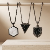 Ensemble de colliers pour hommes en acier inoxydable et marbre, pendentifs géométriques hexagonaux et boucliers, bijoux de mode durables et résistants à la rouille