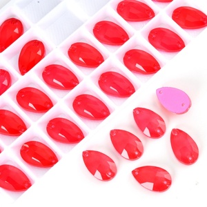 OLeeya <b>Drops</b> Siam Neon Sew on Flat <b>Back</b> Strass Sewing on Crystal Rhinestone 2 Holes for Wedding Decorations - Product Image 2