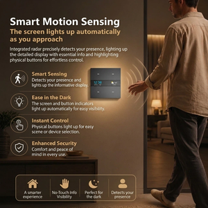 แผงควบคุมอัจฉริยะ Zigbee รองรับ Home Assistant สวิตช์ฉากแบบมีจอแสดงผล พร้อมเซ็นเซอร์ตรวจจับความเคลื่อนไหว สวิตช์ติดผนัง 4 ช่อง รุ่น M8 Pro - Product Image 2