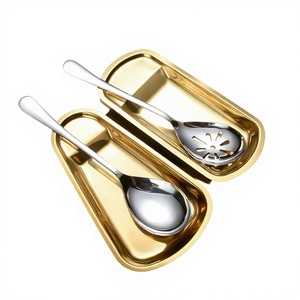 Bandeja de Servir de Acero Inoxidable Dorado con Acabado Espejo, Pinzas para Buffet, Pinzas para Pan y Alimentos, Plato para Aperitivos en Forma de Abanico, Soporte para Cucharas, Estante para Cubiertos - Product Image 2