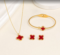 Ensemble de bijoux pour femmes en acier inoxydable 316L, collier à double anneau trèfle à quatre feuilles, bracelet, 3 pièces, tendance, simple, cadeau de mariage