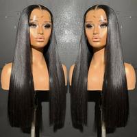 Wig Rambut Asli Brasil Bone Straight Lace Front, Wig Tanpa Lem dengan Lace Transparan untuk Wanita Kulit Hitam