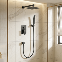 Mitigeur de douche mural encastré moderne en laiton noir à trois fonctions, pour appartement et hôtel