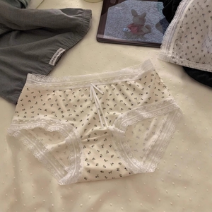 Wholesale Soft Floral Printed Combed Cotton Women Briefs Scalloped Lace Edge <strong>Tiny</strong> Bow Solid Base Daily Lingerie <strong>Panties</strong> - Product Image 5