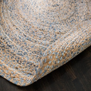Nouveau tapis rond moderne réversible en jute naturelle tressé, couleur personnalisée, antidérapant, rembourré, motif à carreaux, revêtement de sol toutes saisons - Product Image 2