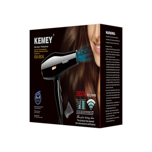 Secador de Pelo Kemey Negro con Motor DC Profesional de Alta Potencia, Protección Térmica, Uso en Salón, Tipo Enchufable KM-9834 - Product Image 3