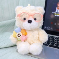 Boneka Teddy Bear Plushie Emma Support Plushie Custom Factory Kawaii dengan Bib Renda dan Pita, Boneka Hewan Berbulu Keriting, Tersedia untuk Hadiah Ulang Tahun