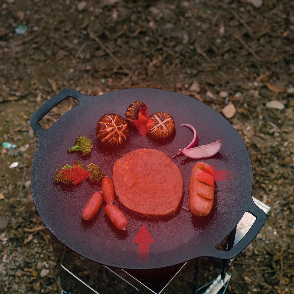 Outdoor Camping Barbecue Plate 30cm Hot Sell Metal Material Cast Iron  Reversible Griddle BBQ Grill Pan