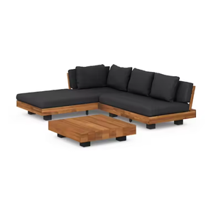 Modern Waterproof Eco-Friendly Outdoor <b>Corner</b> Sofa <b>Set</b> with Solid Teak Wood Frame Low Square Coffee Table for Park & Villa - Product Image 3