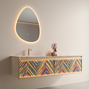 Mueble de Baño Moderno para Apartamento de Hotel, Combinación de <span class=keywords><strong>Lavabo</strong></span> y Mueble, <span class=keywords><strong>Lavabo</strong></span> de Cerámica sin Juntas, Personalizable, con Panel de Pared de Piedra <span class=keywords><strong>Rosa</strong></span> - Product Image 3