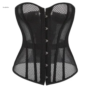 Transparent Mesh Sexy Black Corset Plus Size 6XL Corsets Overbust Bustier Hollow Out Corselet Front Clasp Closure Korset