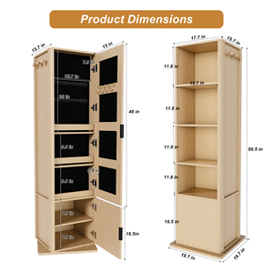 Gabinete de Maquillaje/Joyería Giratorio 360° Moderno y Ecológico <span class=keywords><strong>con</strong></span> <span class=keywords><strong>Espejo</strong></span> de Cuerpo Entero, Perchero y 4 Estantes Abiertos - Product Image 5