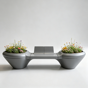 Meubles d'extérieur modernes avec banc-jardinière combiné, banc public unique en FRP sur mesure pour les cours d'hôtels et les jardins - Product Image 2