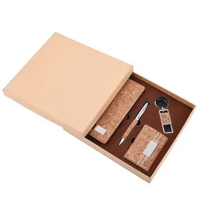 High Quality Cork Notepad Set Key Chain + Business Card Case + Notebook + Pen Gift Present Set