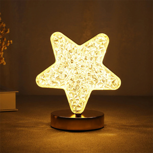 Luz de mesa de cristal acrílico 3D estrella Luna <span class=keywords><strong>Squier</strong></span> luces nocturnas redondas brillo ajustable USB LED tricolor atenuación lámpara de escritorio - Product Image 1