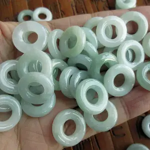 Wholesale Natural jadeite donut beads 15mm light green jade circle beads at factory price