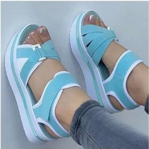 Women European and American Style Wedge Sandals Summer New Thick-Soled Platform Color-<b>Block</b> Beach Sandals Wholesale - Product Image 3