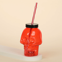 Nouveauté 16oz éclairage LED Halloween gobelet tasse clignotant en plastique crâne Mason Jar tasse avec couvercle et paille