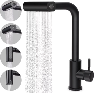<span class=keywords><strong>Robinet</strong></span> <span class=keywords><strong>de</strong></span> <span class=keywords><strong>Cuisine</strong></span> Luxueux en Acier Inoxydable Poli, Design Contemporain avec <span class=keywords><strong>Douchette</strong></span> Extractible Effet Cascade et Pluie, Plaqué pour Évier pour Hôtels - Product Image 2