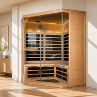 Sauna sec infrarouge moderne pour 3-4 personnes en bois massif de cèdre rouge/cèdre américain avec panneau de commande informatique et transom 4,5 kW