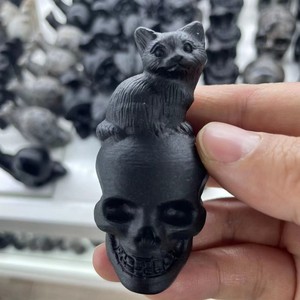 Calaveras de Obsidiana Negra, Talladas a Mano en Cristal, Artesanías de Cristal con Forma de Animales, Calaveras de Cristal Únicas - Product Image 5